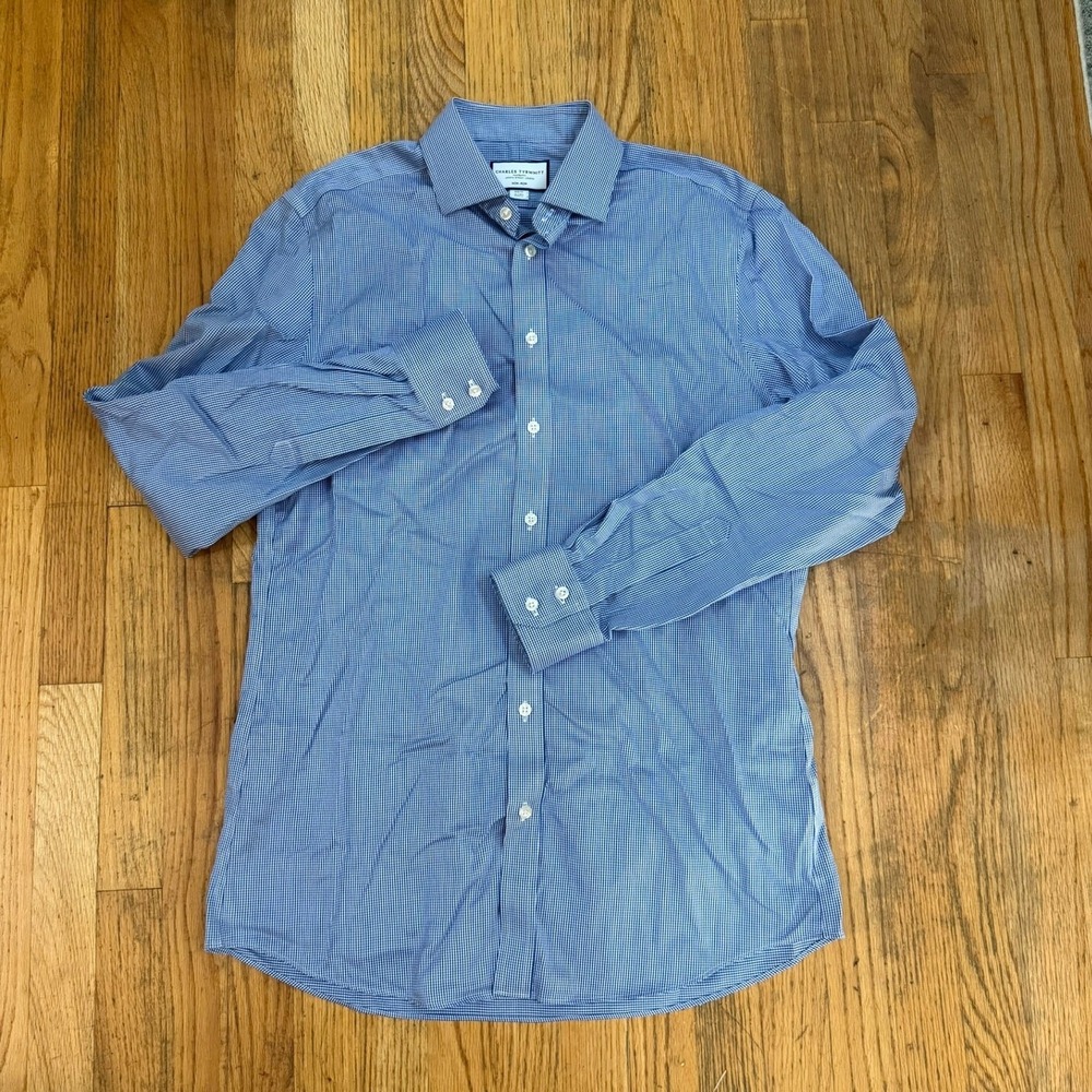 Charles Tyrwhitt Mens Dress Shirt Size 16/41 Royal Blue Puppytooth Twill - Picture 3 of 13